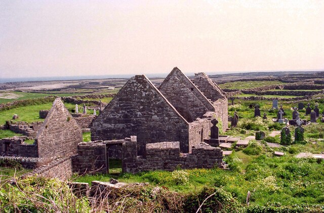 A view of Na Seacht dTeampaill (The Seven Churches) on the Aran Islands