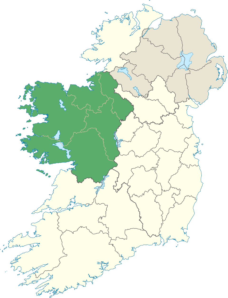 Locator map showing the position of the province of Connacht in Ireland