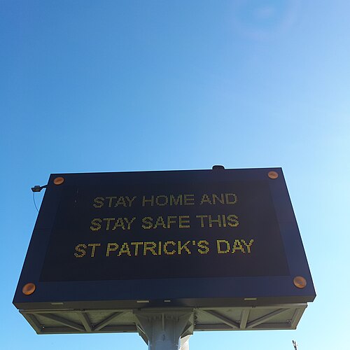 Stay at home traffic sign St Patrick's Day 2021