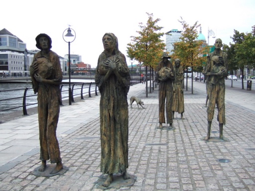 A view of The Famine memorial by the Liffey