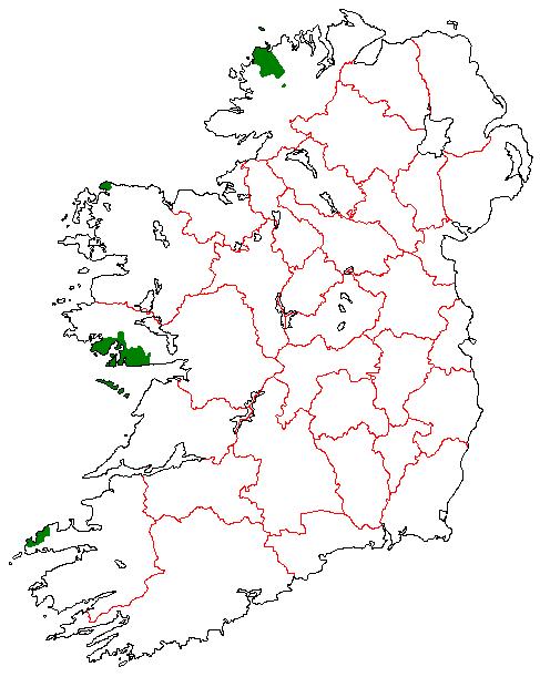 A map of Ireland showing Gaeltacht regions from 2007
