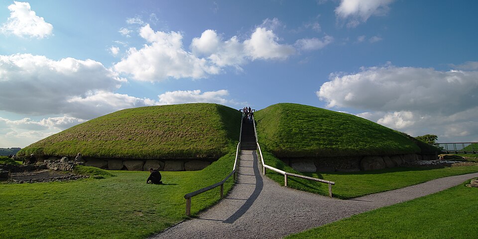 The large passage tomb and satellite tombs at Knowth, County Meath.