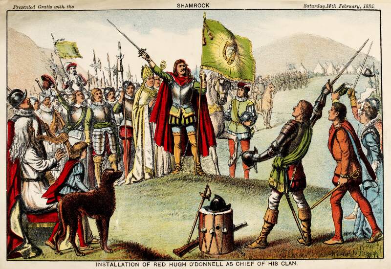 Illustration of Red Hugh O'Donnell being inaugurated as clan chief