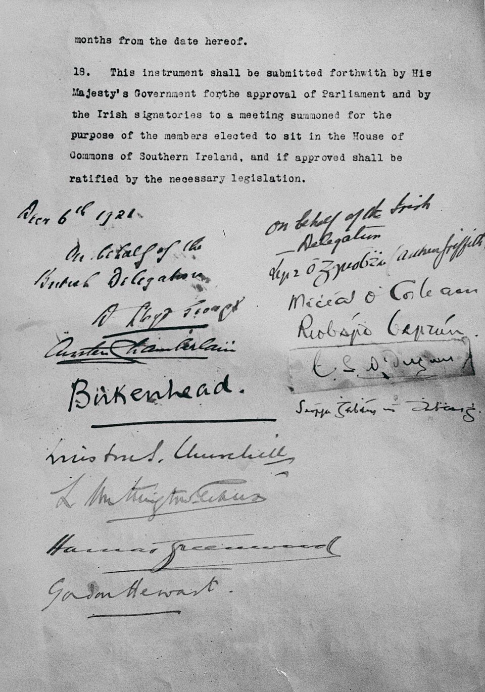 Final page of the Anglo-Irish Treaty showing signatures
