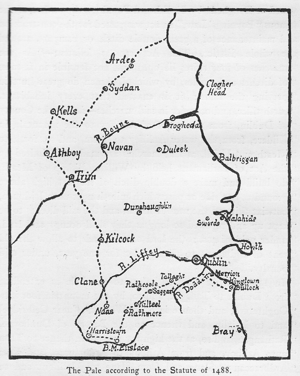 Map showing the extent of The Pale in Ireland in 1488